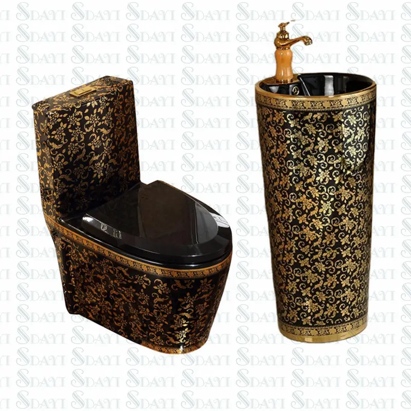 الأسود و الذهب اللون حوض حمام الذهبي دورة المياه السيراميك الذهب طقم مرحاض الحمام