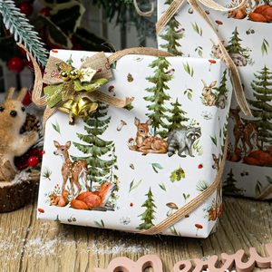 MAYPLUSS Christmas Wrapping Paper 17 In X 33 Feet Watercolor Forest Animals Eco-Friendly Gift <b>Wrap</b> Craft Use - Product Image 2