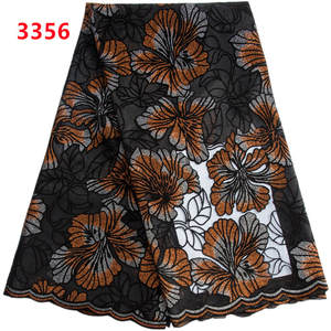 3356 tela de encaje Flocado de malla con bordado Floral africano tela de encaje francés de <span class=keywords><strong>alta</strong></span> calidad para coser vestido de noche elegante - Product Image 5