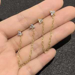 Women Ear Stacking Fashion 18K Gold Plated Cz Delicate Long <b>Chains</b> Twinkling Studs Earrings - Product Image 2