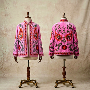 Elegant <b>Velvet</b> Embroidered Cotton Knitted Bomber <b>Jacket</b> <b>Women</b> Stand Collar Floral Handmade Ethnic Boho Autumn Quick Dry Full - Product Image 1