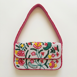 Floral Pattern Casual Tote Bag With Magnetic Closure <b>Pink</b> Polyester Lining Shoulder Strap Daily Use - Product Image 1