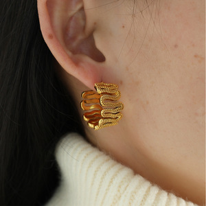 Geometric Huggie <b>Earrings</b> Gold Zinc Alloy Irregular Design Stainless Steel <b>Post</b> EH215 - Product Image 3