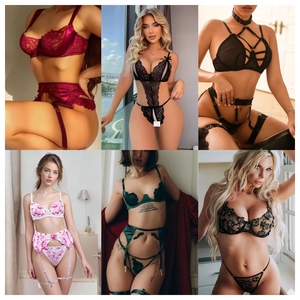 Low Price Women Underwire <b>Bra</b> Thong Garter Straps Floral Pattern <b>Sheer</b> Hollow Out Bodysuit Costume Sexy Lace Lingerie Set - Product Image 4