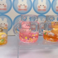 Mini Ours de Dessin Animé 3D Flottant Personnalisé sur Bubble Boba Porte-clés en Acrylique Mignon de Luxe en Mousse Kawaii pour Huile Liquide, Thé au Lait