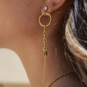 Chandelier Earrings 18K Gold Stainless Steel White Zircon Chain Tassel Drop Earrings For Women Fashion Jewelry - Product Image 2