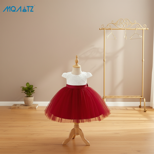 Robe de fête pour enfants de qualité supérieure Mqatz, robe en tulle rouge pour filles avec motif et nœud, robe de bal de princesse de luxe AL3003XZ - Product Image 2