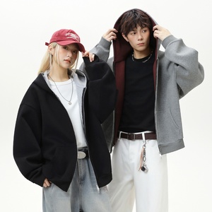 Sudadera con capucha y cremallera de 380g, estilo americano, con bloques de color, forrada, para <span class=keywords><strong>hombre</strong></span>, informal, deportiva, corta, oversize, para otoño - Product Image 1