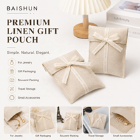 Pochette pliable en lin écologique avec nœud en ruban de coton, sac d'emballage cadeau, organisateur de rangement pour pièces de monnaie, bijoux et accessoires
