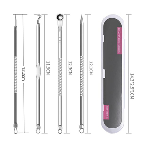 Kit d'outils anti-boutons 4 pièces en acier inoxydable, extracteur de points noirs, pince à comédons pour le nettoyage des pores du visage, professionnel - Product Image 2
