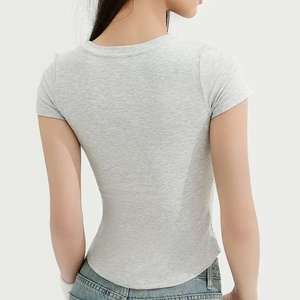 Para <span class=keywords><strong>Amazon</strong></span> European American Y2K, <span class=keywords><strong>Camiseta</strong></span> ajustada de verano para <span class=keywords><strong>mujer</strong></span>, <span class=keywords><strong>cuello</strong></span> cuadrado, manga corta, informal, tejido con rosca BM - Product Image 2