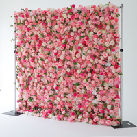 Mur de fleurs artificielles 3D en tissu, 8 pieds x 8 pieds, rouge, violet, blanc, avec plumes, pour décoration de mariage
