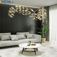 Lustre suspendu moderne en verre long pour escalier et espaces commerciaux, plafond double hauteur, finition dorée LED