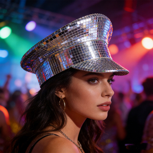 Sombrero <span class=keywords><strong>de</strong></span> Bola <span class=keywords><strong>de</strong></span> Discoteca Brillante Chuang <span class=keywords><strong>De</strong></span> para Hombres y Mujeres, Gorra Azul Marino con Espejo Brillante para Fiestas, Bodas, Bares, Cruceros, Decoración - Product Image 1