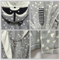 Peignoir GURUI pour adulte, motif animal mignon, à capuche, col en V, en flanelle, long, 100 % polyester, confortable, respirant, thermique, pour l'hiver, taille plus