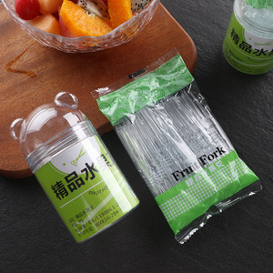 Fourchettes en bambou jetables, transparentes, en plastique, pour fruits, pour fêtes, emballage vert - Product Image 1