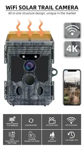 Nouvelle caméra extérieure 4K étanche IP66 infrarouge sans fil à panneau solaire pour la chasse à la faune