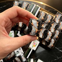 Blocs de Mahjong en marbre noir et or craquelé imperméables, kit de Mahjong chinois en résine brillante durable