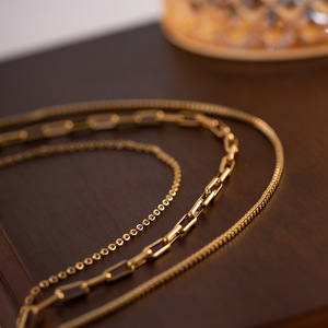Collier à chaînes superposées en or, design géométrique, multi-brins, pour femmes, bijoux de mode, origine Jinhua - Product Image 3