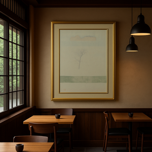 Peinture murale encadrée de maison de montagne en bambou d'automne de pinceau raffiné unique pour le salon - Product Image 4