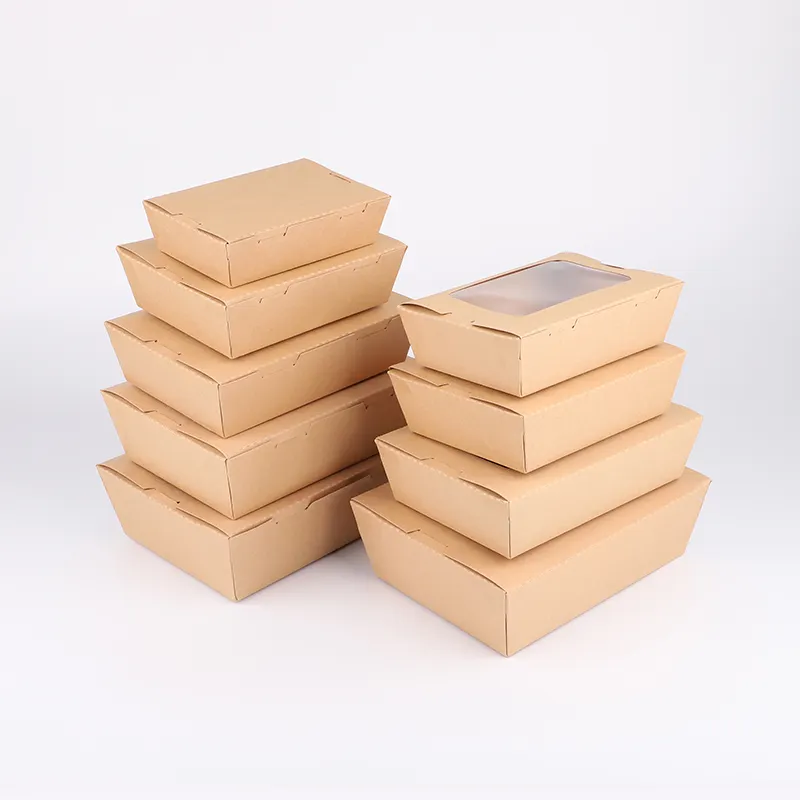 Groothandel Papier Voedsel Doos Wegwerp Nemen Papier Lunchbox Met Venster Biologisch Afbreekbaar Papier Voedsel Verpakking Dozen