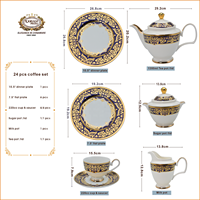 Service à Thé et Café de l'Après-midi de Mariage, Assiettes à Dessert en Porcelaine Fine de Chine Style Luxe Doré en Relief – 24 Pièces