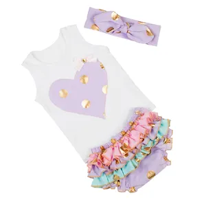 factory price baby clothes with a peach heart children clothing sets girls boutique clothing