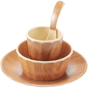 Melamine Tableware <b>Set</b> Wood Grain Bowl Plate <b>Cup</b> Spoon <b>Set</b> For Daily Use Hotel Coffee Tea Serving - Product Image 5