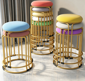 Chaise de salle à manger moderne en métal, tabouret rembourré, siège rond, chaise de bar empilable pour la maison, l'hôtel, la salle à manger - Product Image 3