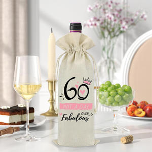 Birthday theme hemp drawstring wine <b>bag</b> party wine bottle cover birthday gift <b>bag</b> - Product Image 2