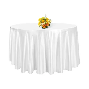 Nappe en satin personnalisée, ronde, blanche, imprimée de luxe, pour fête et événement, couverture de table pour mariage