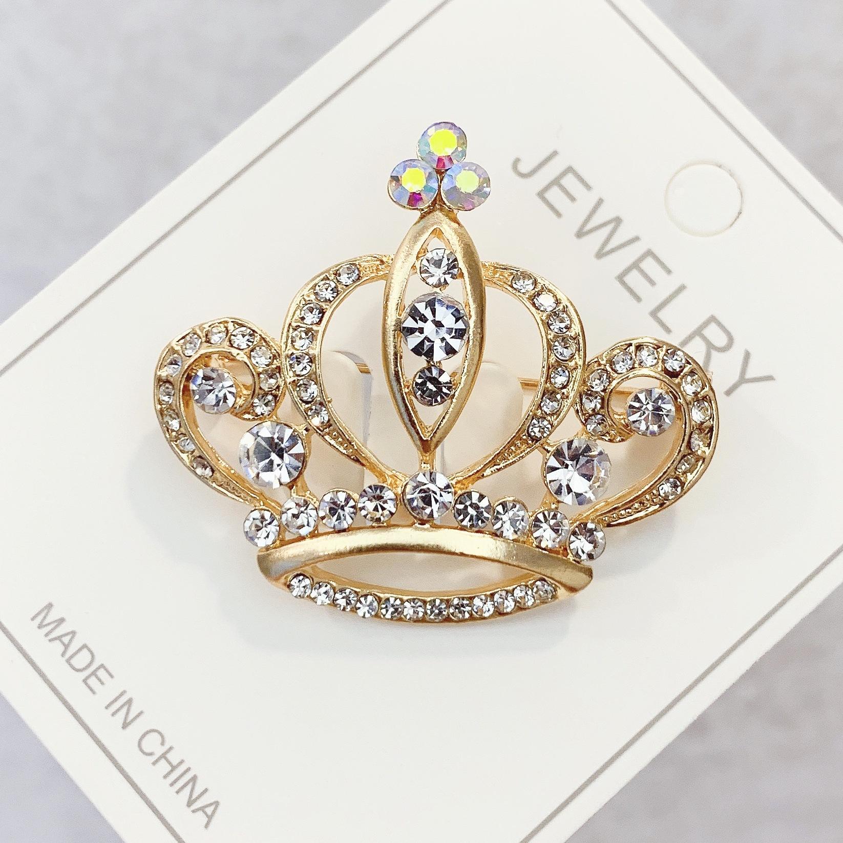 Custom Crown Brooch Pin Crystal Rhinestone Elegance