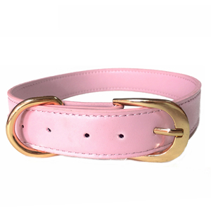 Collar de perro de cuero Rosa Suave personalizado Clip de metal dorado ajustable para tamaño pequeño mediano grande - Product Image 1