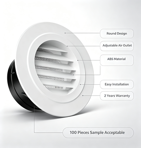 Diffusore d'Aria Rotondo in Plastica ABS, Griglia <span class=keywords><strong>di</strong></span> Ventilazione Regolabile per Sistemi HVAC, per Uffici, Hotel, Ospedali, Scuole e Progetti Commerciali - Product Image 2