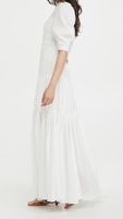 Robe longue maxi blanche décontractée et élégante pour femme, en lin et coton, unie, avec volants, tissée, à nouer dans le dos, manches mi-ballon et à volants superposés