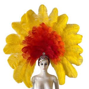 Coiffe de plumes jaune et rouge de <span class=keywords><strong>samba</strong></span> brésilienne faite à la main pour la performance de costume de défilé de carnaval de dames - Product Image 1