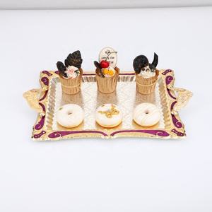 3 <b>PC</b> Greek Royal Serving Tea Tray <b>Set</b> Gold Handle - Product Image 4