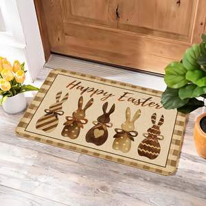 Tapete de Entrada Rectangular de Terciopelo Cristal para Pascua, Decoración Exterior con Diseño de Conejitos de Pascua, Ecológico - Product Image 1
