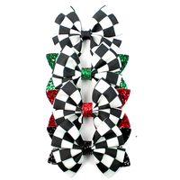 3.5 "F1 drapeau à carreaux course paillettes cheveux arcs enfants drapeau à carreaux pince en cuir filles course voiture accessoires