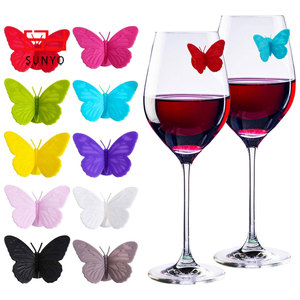 SUNYO, marcadores de silicona para bebidas, copa de <span class=keywords><strong>vino</strong></span>, abalorios de copa de <span class=keywords><strong>vino</strong></span> multicolor, etiquetas de mariposa, copa de <span class=keywords><strong>vino</strong></span> para Bar, fiesta, bebida familiar - Product Image 1