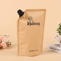 Stock imprimé sur mesure recharge en papier kraft brun biodégradable écologique recyclé pochette à bec debout 100ml 200ml 500ml