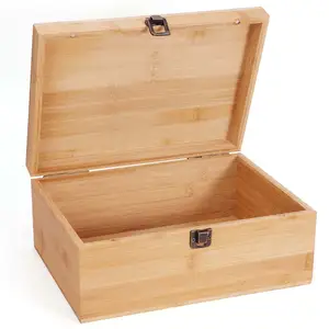 Unfinished Rectangle Recyclable Reusable Wooden Box Pine Box Craft Storage Box With Hinged Lid And Front Buckle