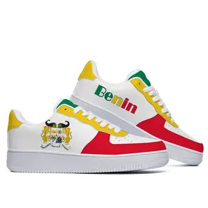 Individueller Sneaker Benin Flagge Logo Design Herren Skateboard Hersteller Individuelles Design SB Leder niedriger hoher Schnitt Freizeitschuhe Sneaker Schuhe