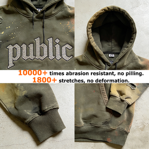 Fabricant de vêtements OEM, sweat à capuche pour homme en coton, coupe ample, avec peinture par pulvérisation personnalisée, strass, délavé à l'acide et effet usé - Product Image 2