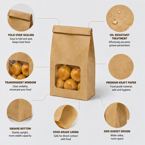 Bolsa de Papel para Pan con Logotipo Personalizado, Resistente al Aceite, con Ventana Transparente para Pan, Tostadas, Galletas, Productos Horneados y Bocadillos - Product Image 2