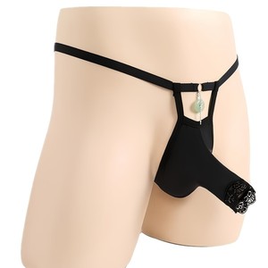 Men's <b>Elastic</b> Underwear Black Low Rise Spandex With <b>Lace</b> Trim And Safety Buckle Sexy Lingerie - Product Image 3