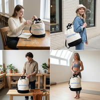 Sac à dos en toile de coton durable de qualité supérieure avec logo personnalisé, OEM ODM, design bicolore simple, poignée supérieure, sac à dos décontracté portable avec cordon de serrage