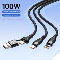 Câble de charge et de données 4-en-1 100W à double alimentation, super rapide, avec gaine en nylon tressé, compatible USB pour Huawei Type-C et Apple PD