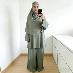 Wholesale Muslim Swimwear Burkini Set Modest Khimar Set Women Long Tunic Wide Leg Pants Hijab 3 Piece - Product Image 3