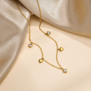 Luxe En Acier Inoxydable Plaqué Or Zircon Coeur Amour Charme Collier Pour Femmes Bijoux De Mode - Product Image 4